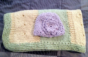 baby blanket with lavender hat